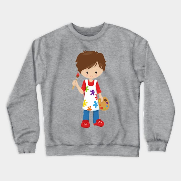 Painter, Paint Artist, Cute Boy, Brown Hair Crewneck Sweatshirt by Jelena Dunčević